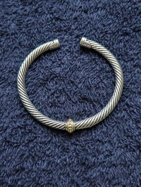 David Yurman Cable Classic Cuff Beaded Spacer Bracelet Sterling Silver 14K Gold